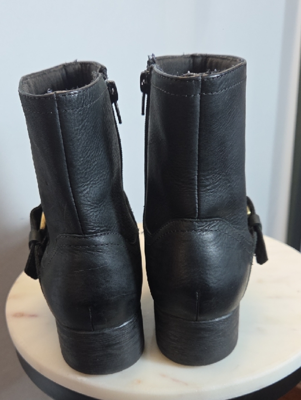 Clarks Black Leather Ankle Boots with Brass Buckle Size 10 - Picture 4 of 7